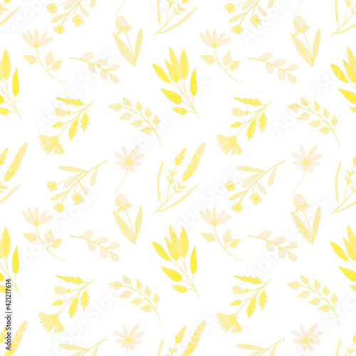 Watercolor yellow floral pattern. Yellow seamless pattern for nursery, kids apparel, packaging, Easter cards, wrapping paper, wallpaper