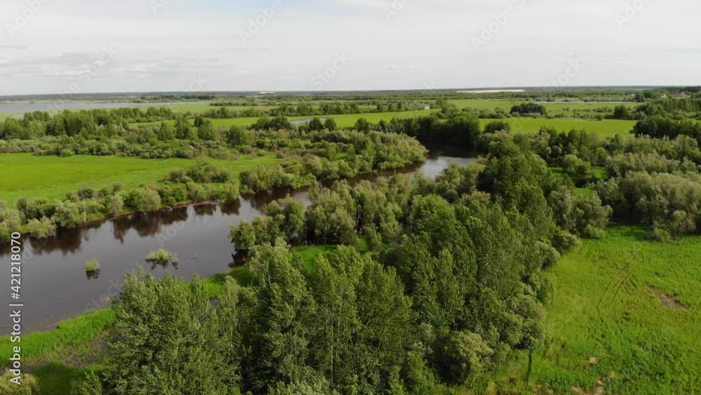 Aerial view of blue river and green forest. Fresh water. Aerial view of blue river and green forest. Fresh water.