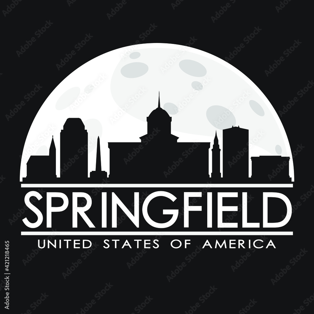 Springfield Full Moon Night Skyline Silhouette Design City Vector Art background Illustration.