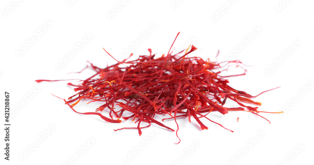 Fototapeta premium Pile of dried saffron isolated on white