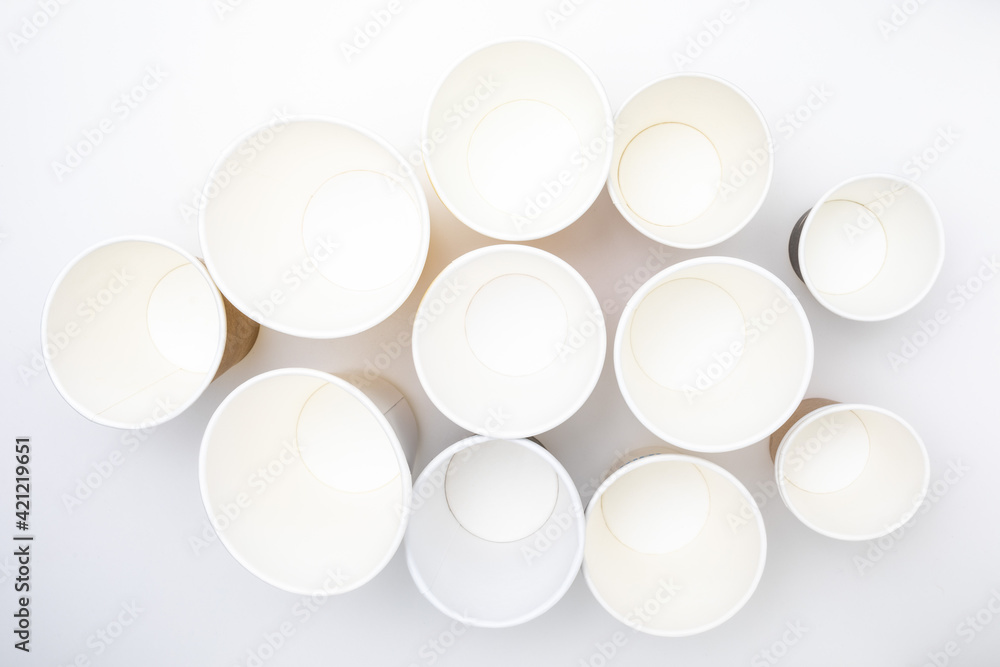 Background of empty paper cups (Take away). Top view. Background of empty paper cups (Take away). Top view.