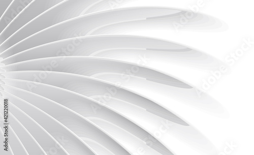 Abstract wallpaper with white monochrome 3d illustration od radial volume lines forming shape from the center to the edges
