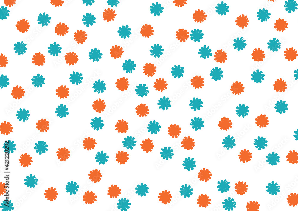 Creative hand drawn mixed flowers background, cartoon style, orange turquoise white color combination, isolated, seamless pattern for wallpaper, packaging design, ... Creative hand drawn mixed flowers background, cartoon style, orange turquoise white color combination, isolated, seamless pattern for wallpaper, packaging design, ...