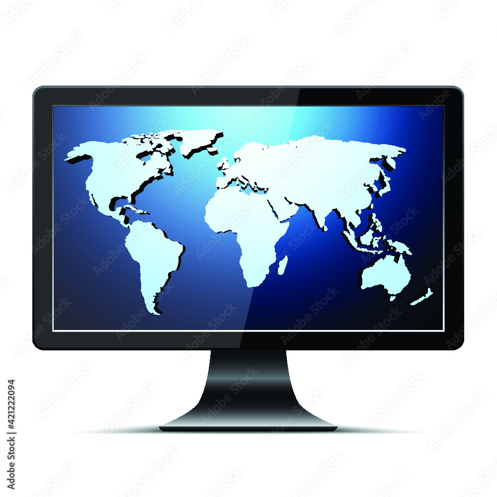 Lcd tv with blue world map. Vector illustration Lcd tv with blue world map. Vector illustration