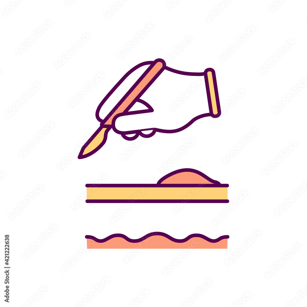 Skin scraping RGB color icon. Medical procedure with scalpel blade