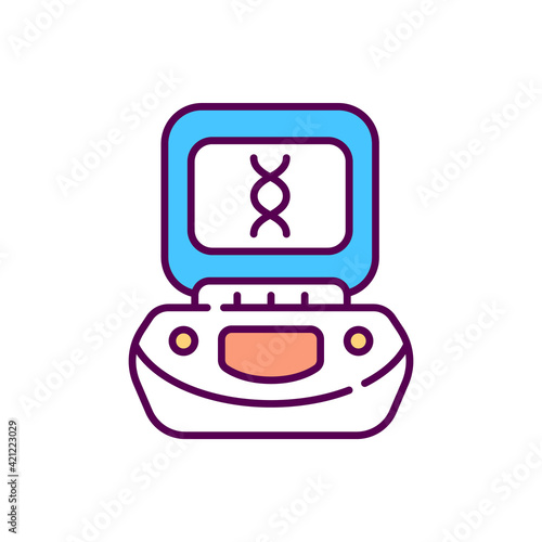 Centrifuge RGB color icon. Laboratory equipment. PCR testing. Safety for laboratory practices. Experiment performance. Spinning fluid in high speed. Separating particles. Isolated vector illustration