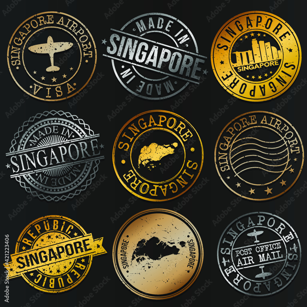 Singapore Business Metal Stamps. Gold Made In Product Seal. National Logo Icon. Symbol Design Insignia Country.