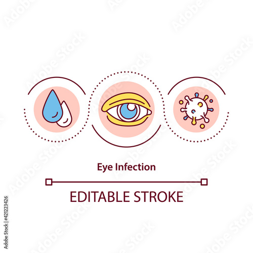 Eye infection concept icon. Conjunctiva and cornea idea thin line illustration. Pain and discomfort of eyes. Wearing contacts. Vector isolated outline RGB color drawing. Editable stroke
