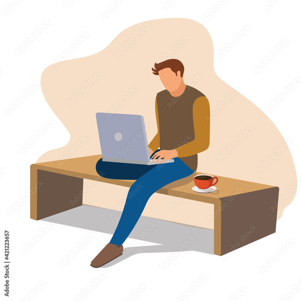 A young man working at home concept. Young company inspiration for trendy working at home.