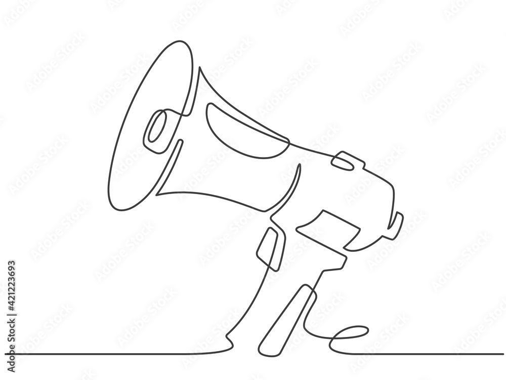 Continuous line megaphone. Marketing promotion banner with loudspeaker or  horn speaker. Attention, offer or alert announcement vector symbol Stock  Vector | Adobe Stock