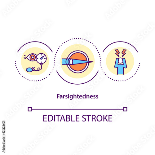 Farsightedness concept icon. Vision condition idea thin line illustration. Focusing ability. Near objects seeing blurred. Vector isolated outline RGB color drawing. Editable stroke