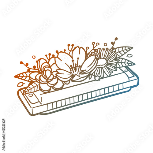 Harmonica Rose Flower with Vintage Instrument Design. Country Floral frame ornament vector style. Decoration Design Wreat illustration.