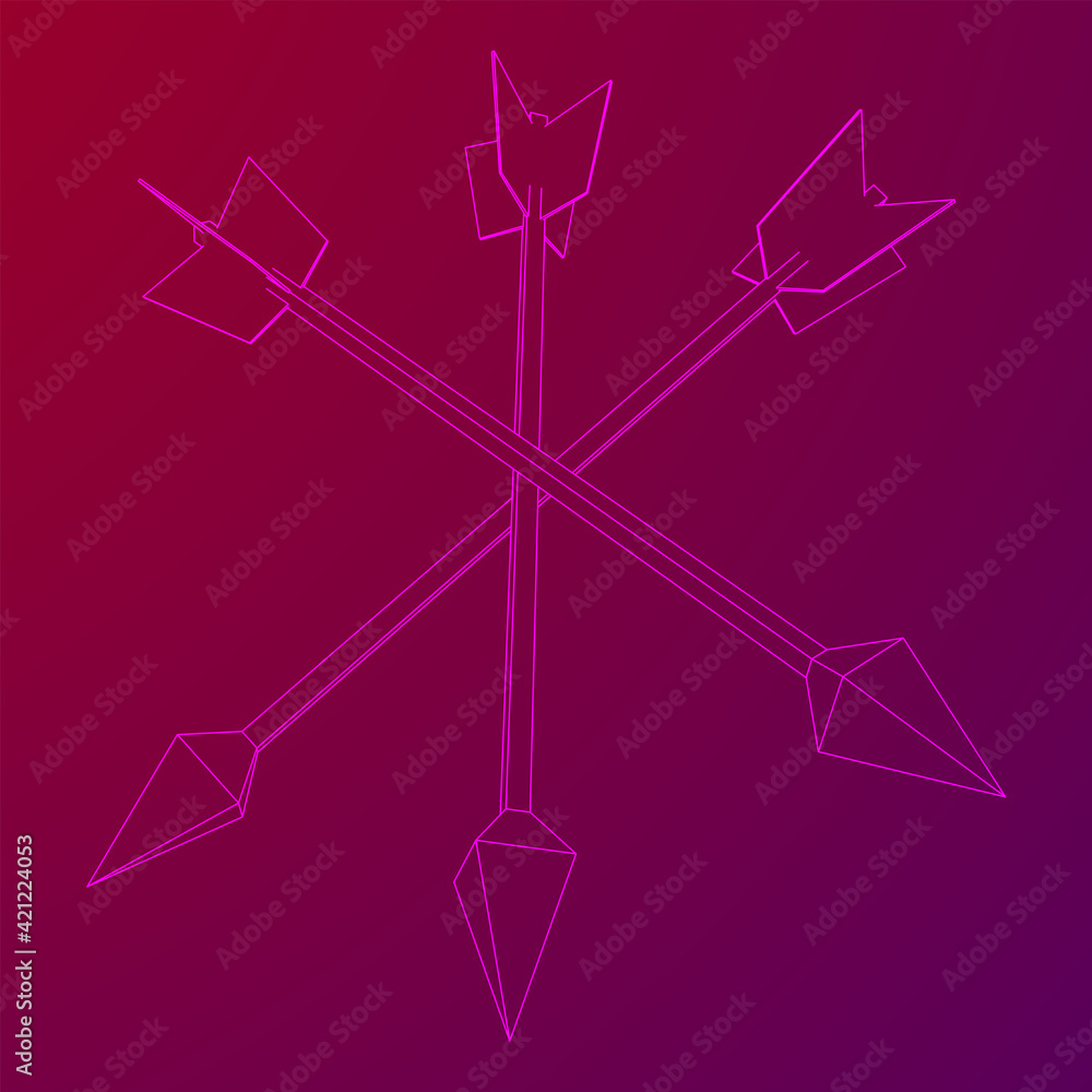 Medieval bow arrow. Wireframe low poly mesh
