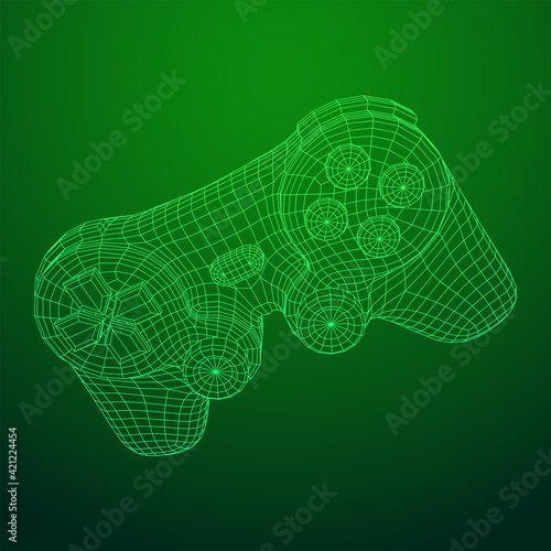 Game controller or gamepad for videogames. Wireframe low poly mesh