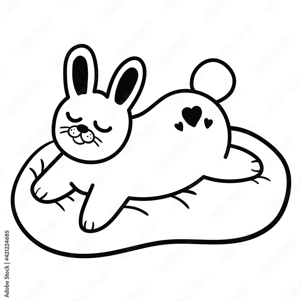 Cute sleeping rabbit line art cartoon Cute sleeping rabbit line art cartoon