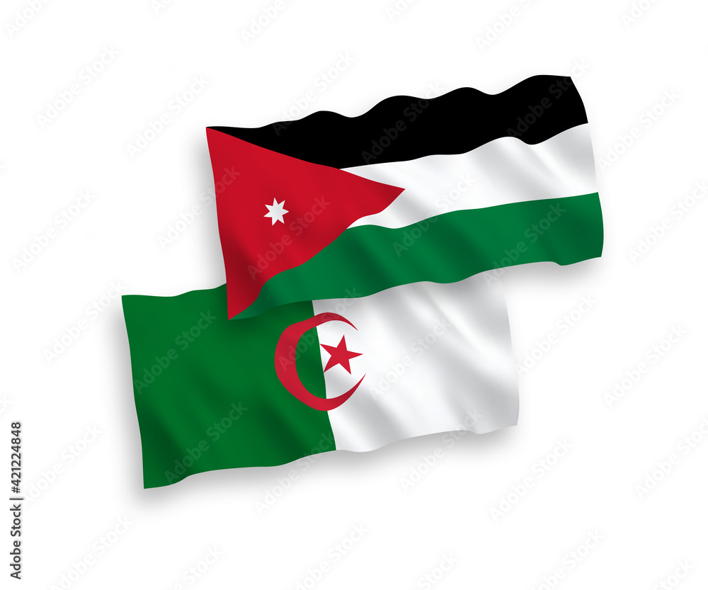 Flags of Hashemite Kingdom of Jordan and Algeria on a white background Flags of Hashemite Kingdom of Jordan and Algeria on a white background