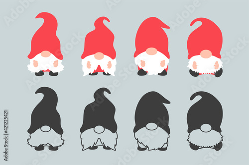 Dwarf gnomes wear red dresses and hats celebrating Christmas in winter.