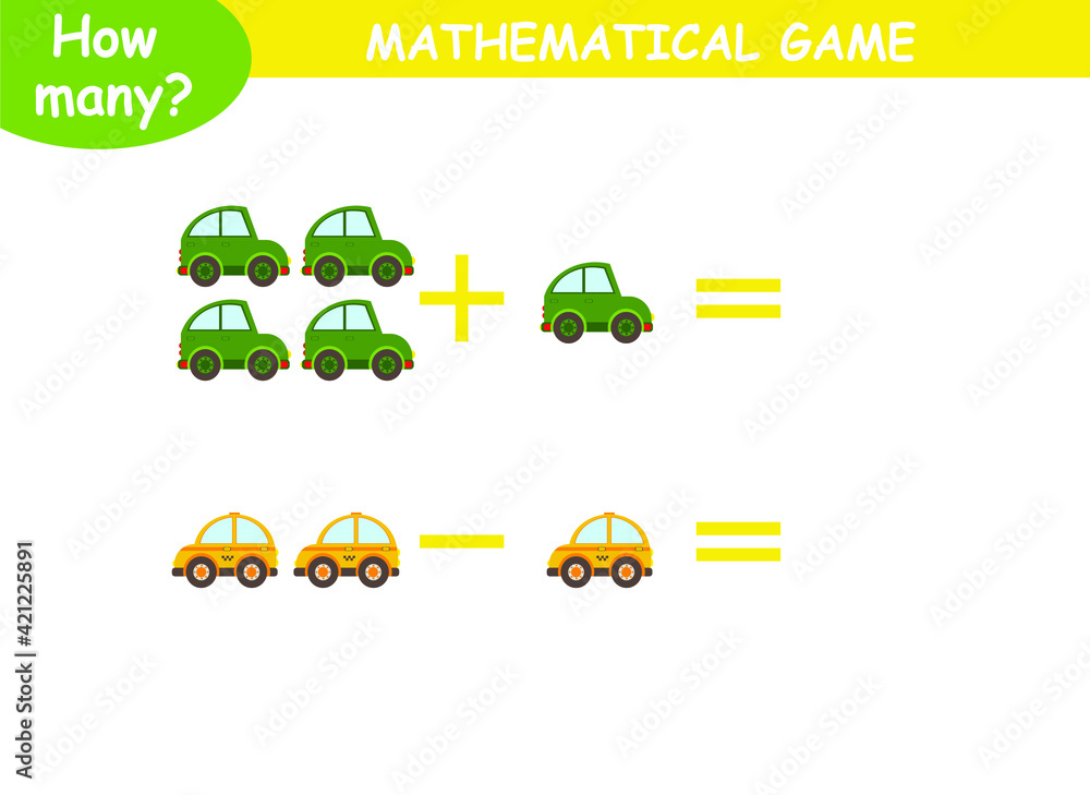 mathematical examples of addition and subtraction with colored cars mathematical examples of addition and subtraction with colored cars