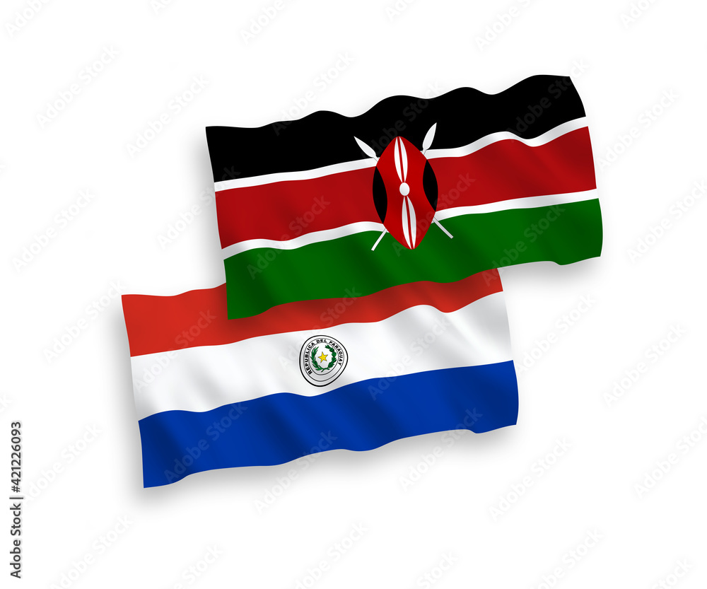 Fototapeta premium Flags of Paraguay and Kenya on a white background