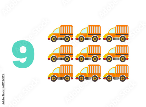numbers with examples with cars. educational page with mathematical numbers for children