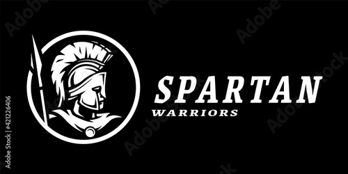 Spartan warriors. Sport logo, emblem. on a dark background. Vector illustration.