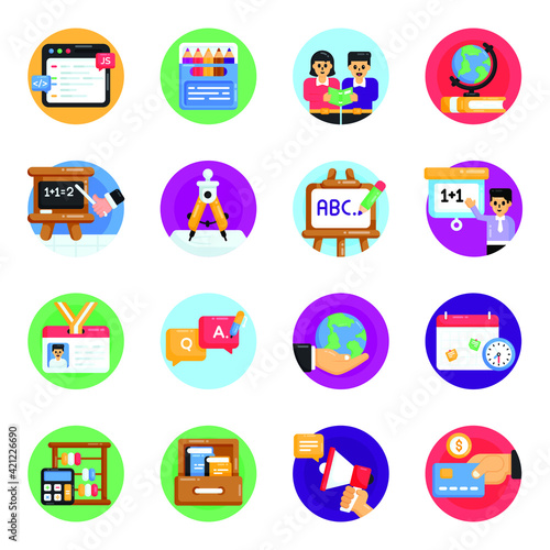 Flat Round Icons of Website Interface
