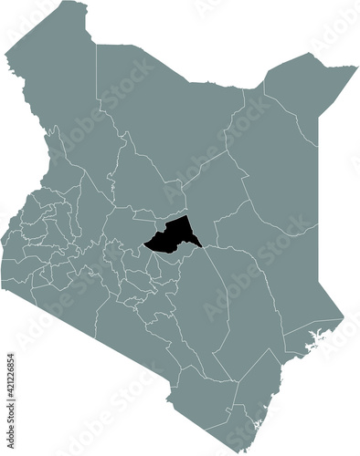 Black highlighted location map of the Kenyan Meru county inside gray map of the Republic of Kenya
