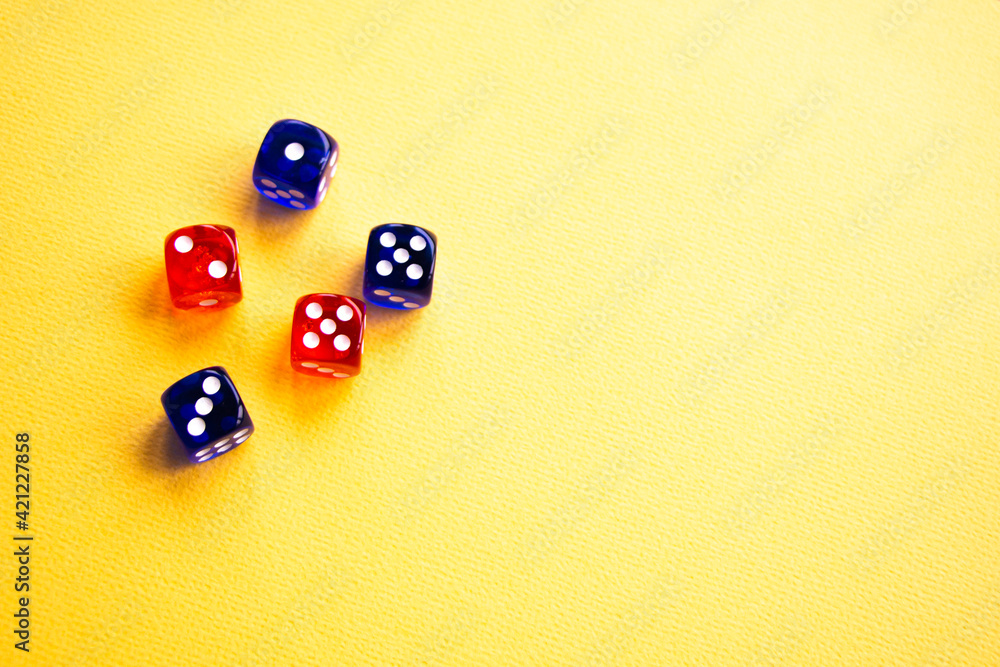 dice of red and sengo colors yellow background dice of red and sengo colors yellow background