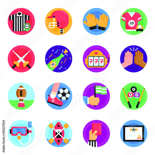 
Pack of Sports and Entertainment Flat Icons 

