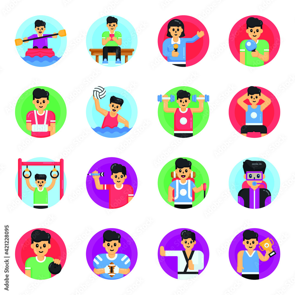 Fototapeta premium Pack of Sportsmen Flat Icons