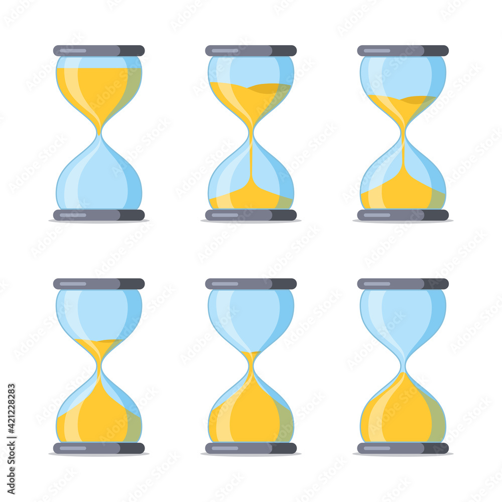 Set of hourglass. Sandglass cartoon icons with animation frames. Vintage hourglass process timer sand. Antique sand clock. Template design for app ui, score display, game element. Vector illustration Stock-vektor | Adobe
