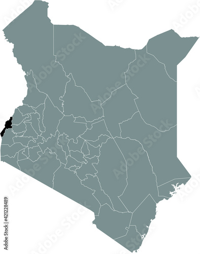 Black highlighted location map of the Kenyan Busia county inside gray map of the Republic of Kenya photo