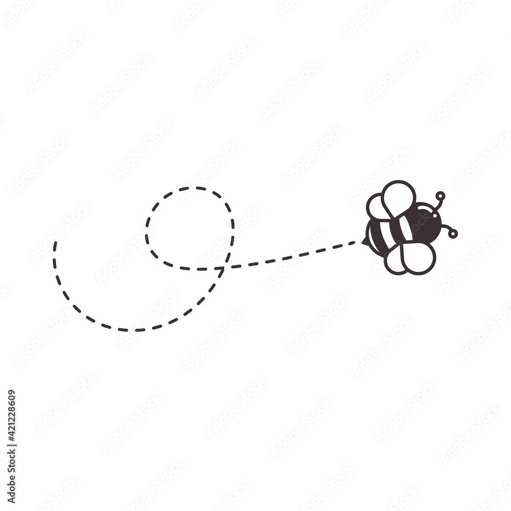 Flying Bee Clipart Vector, Flying Bee Route With Heart, Gradient