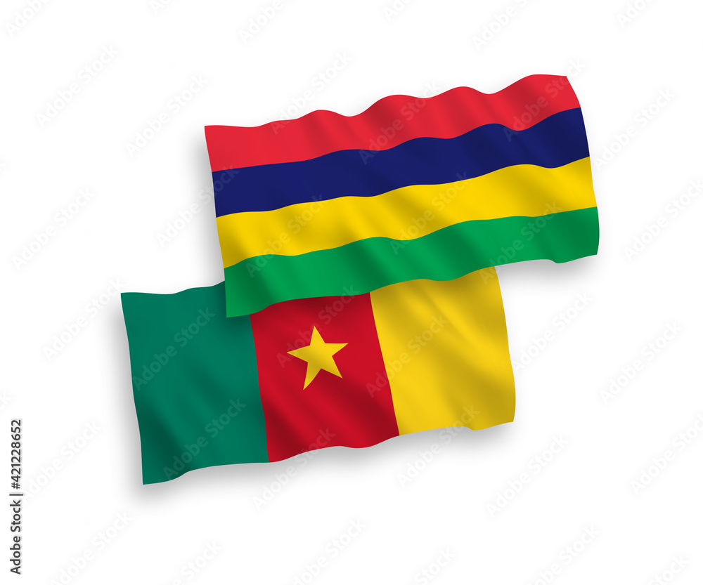 Flags of Cameroon and Republic of Mauritius on a white background Flags of Cameroon and Republic of Mauritius on a white background
