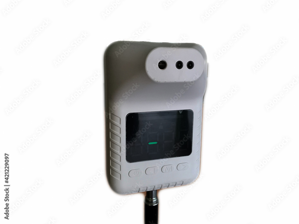 Fototapeta premium Infrared thermometer over white background.