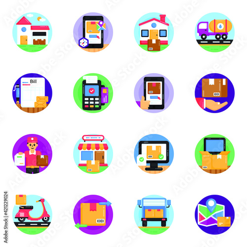 
Pack of Warehouse and Cargo Flat Rounded Icons 

