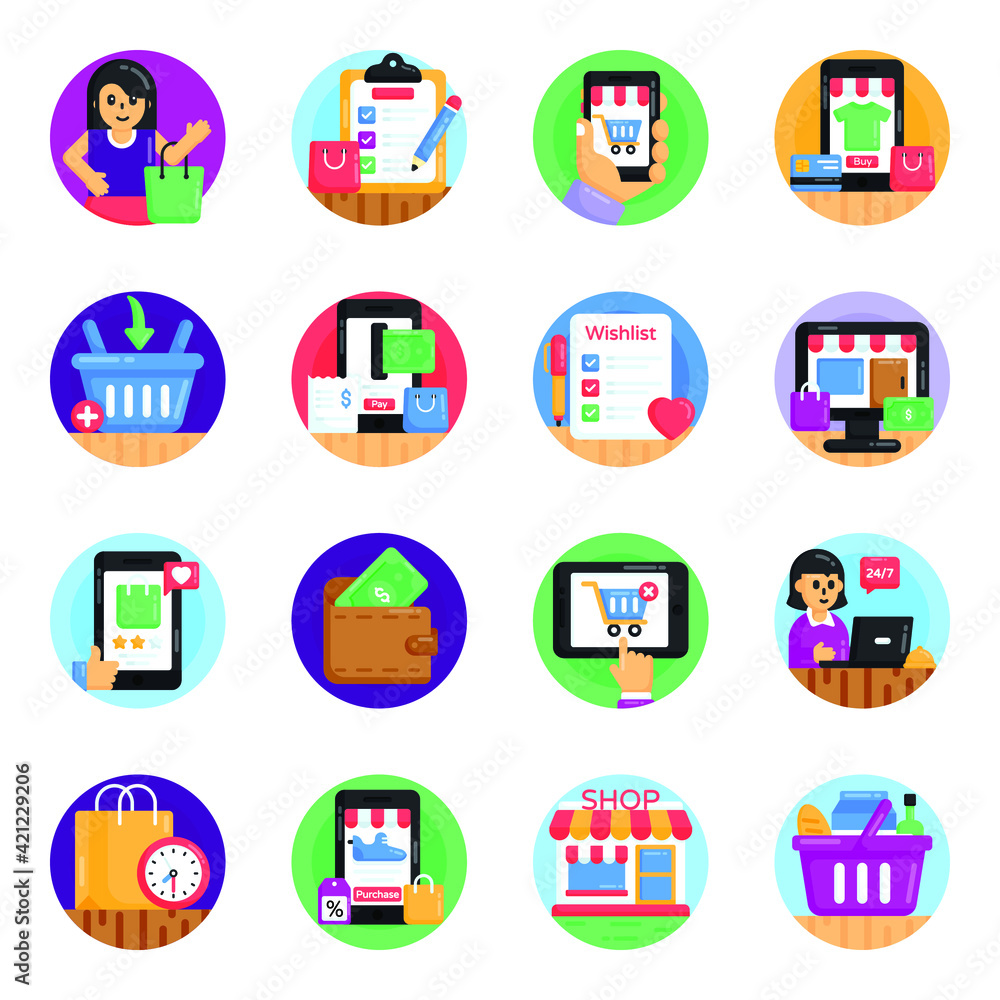 Flat Round Icons of Shopping
Flat Round Icons of Shopping