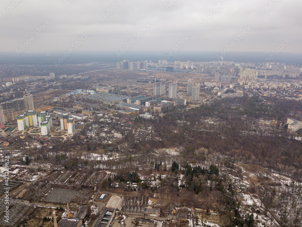 Residential buildings in..Kiev. Aerial drone top view.
