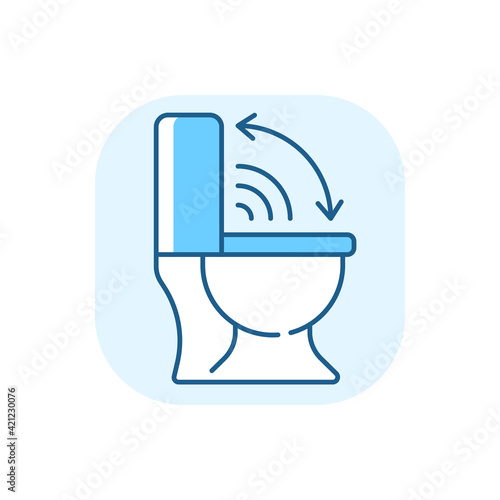 Touchless toilet seat blue RGB color icon. Smart home lid cover device that will lift up automatically when you approach. Isolated vector illustration