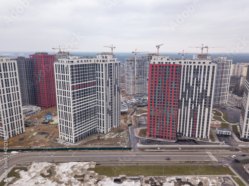 New residential buildings in Kiev. Aerial drone view.