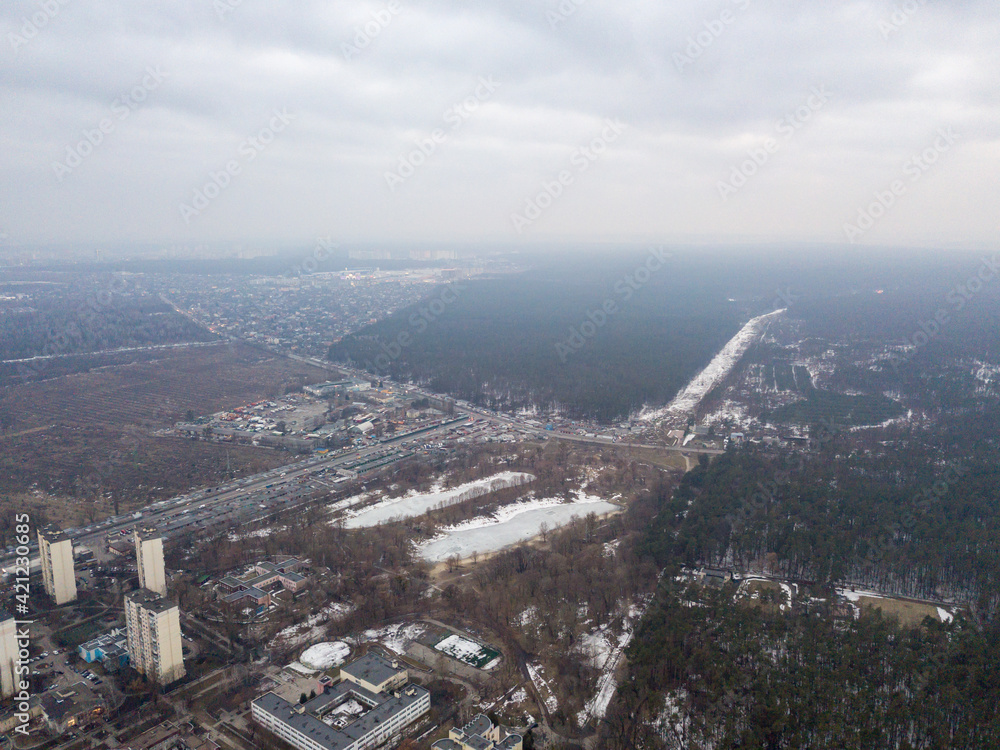 Obraz premium Residential buildings in..Kiev. Aerial drone top view.
