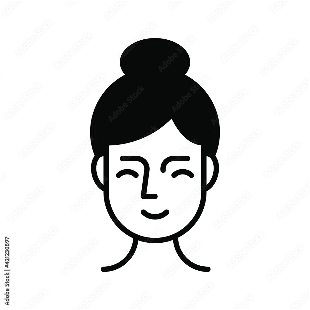 Woman beautiful face icon vector illustration on white background. color editable