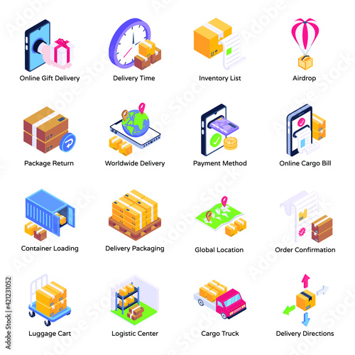 
Pack of Shipping Isometric Icons 

