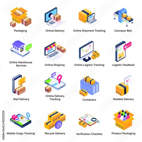 
Pack of Cargo Isometric Icons 

