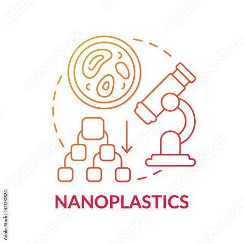 Nanoplastics concept icon. Ecology idea thin line illustration. Harmful plastic pollution. Microplastic particles under microscope. Vector isolated outline RGB color drawing