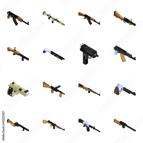 
Pack of Gun Isometric Icons

