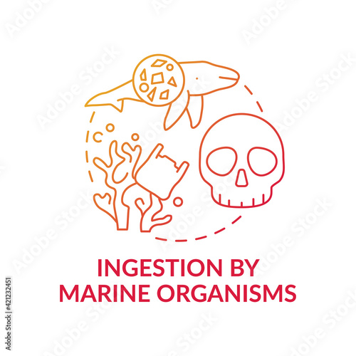 Ingestion by marine organisms concept icon. Microplastics effects idea thin line illustration. Negative impact. Harmful pollution. Vector isolated outline RGB color drawing