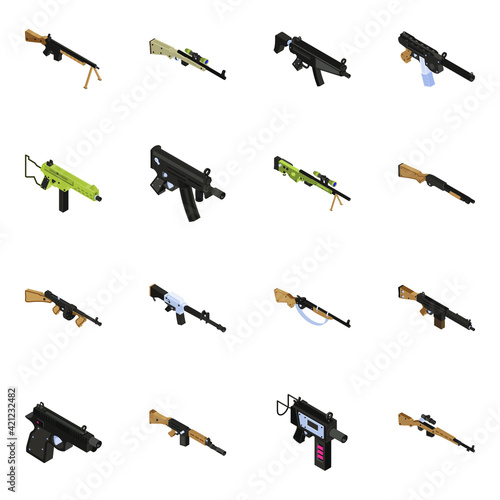 
Pack of Gun Isometric Icons

