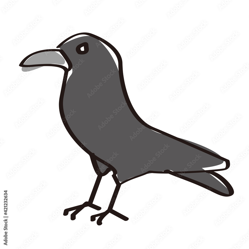 Left-facing crow with a rough line art touch Left-facing crow with a rough line art touch