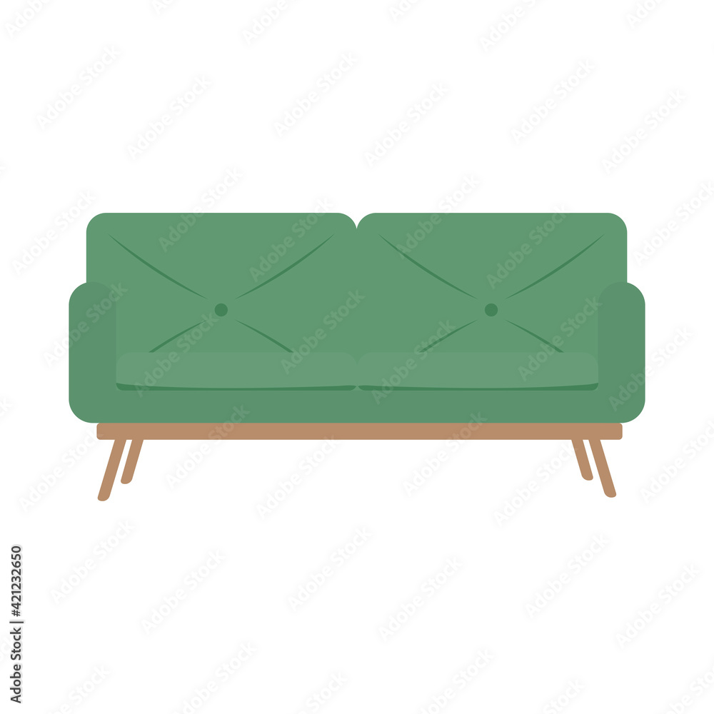 Vector image of a sofa in flat style. Green sofa. Vector image of a sofa in flat style. Green sofa.